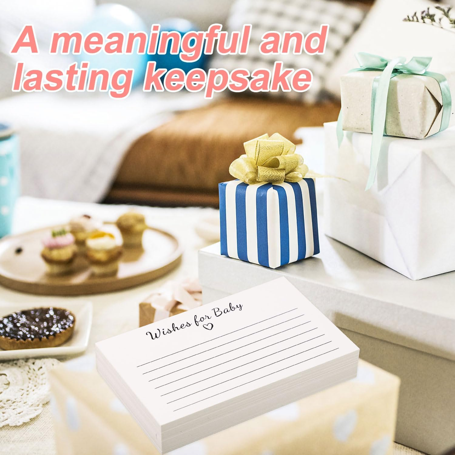 50Pcs Baby Shower Advice Cards with Wishes Box, Baby Prediction Cards Baby Shower Advice Cards Parents to Be, Box for Baby Shower Games Activities Decorations Guessing Game image number 1