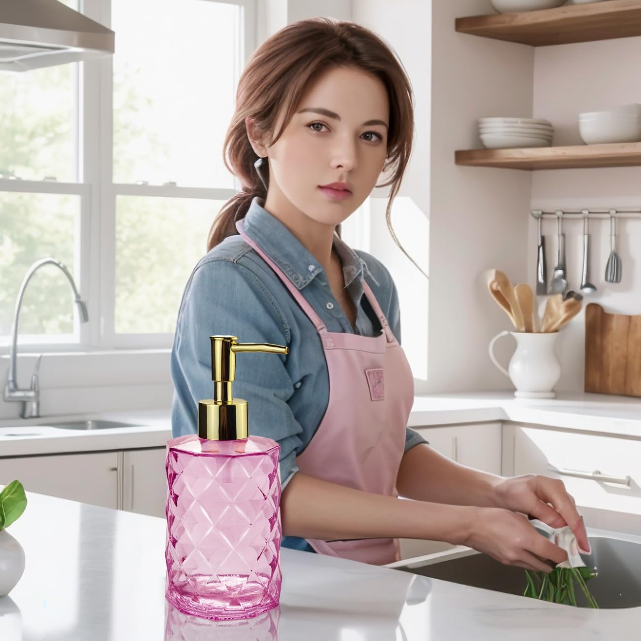 Soap Dispenser with Gold Pump, 12 Ounce Glass Soap Dispenser for Bathroom Kitchen, Hand Soap, Dish Soap, Refillable Liquid Hand Soap Dispenser image number 2