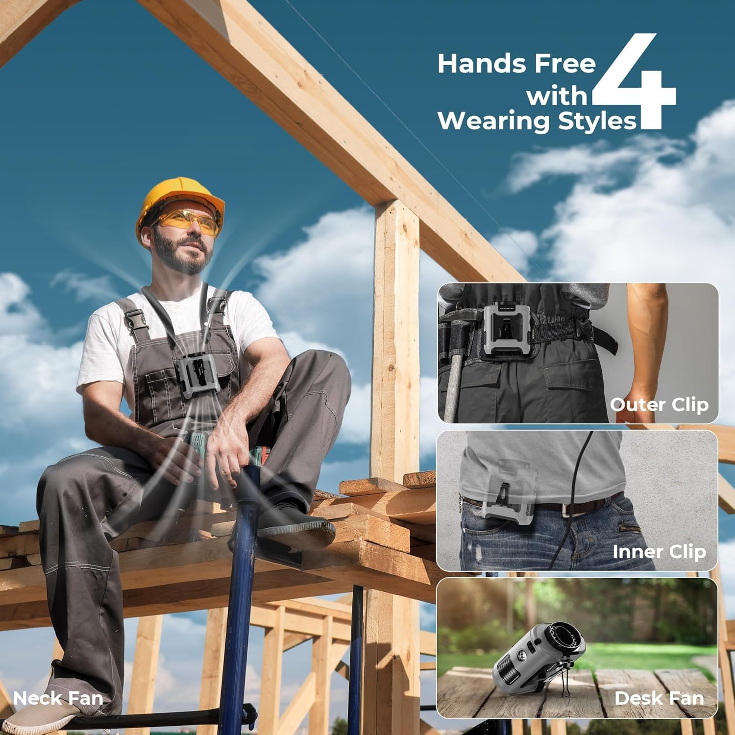 KITWLEMEN 10000Mah Waist Clip Fan, 40H Cooling, 5 Speeds Rechargeable Wearable Fan with Flashlight, Personal Hands-Free Belt Fan for Outdoor Jobsite Camping Travel image number 5