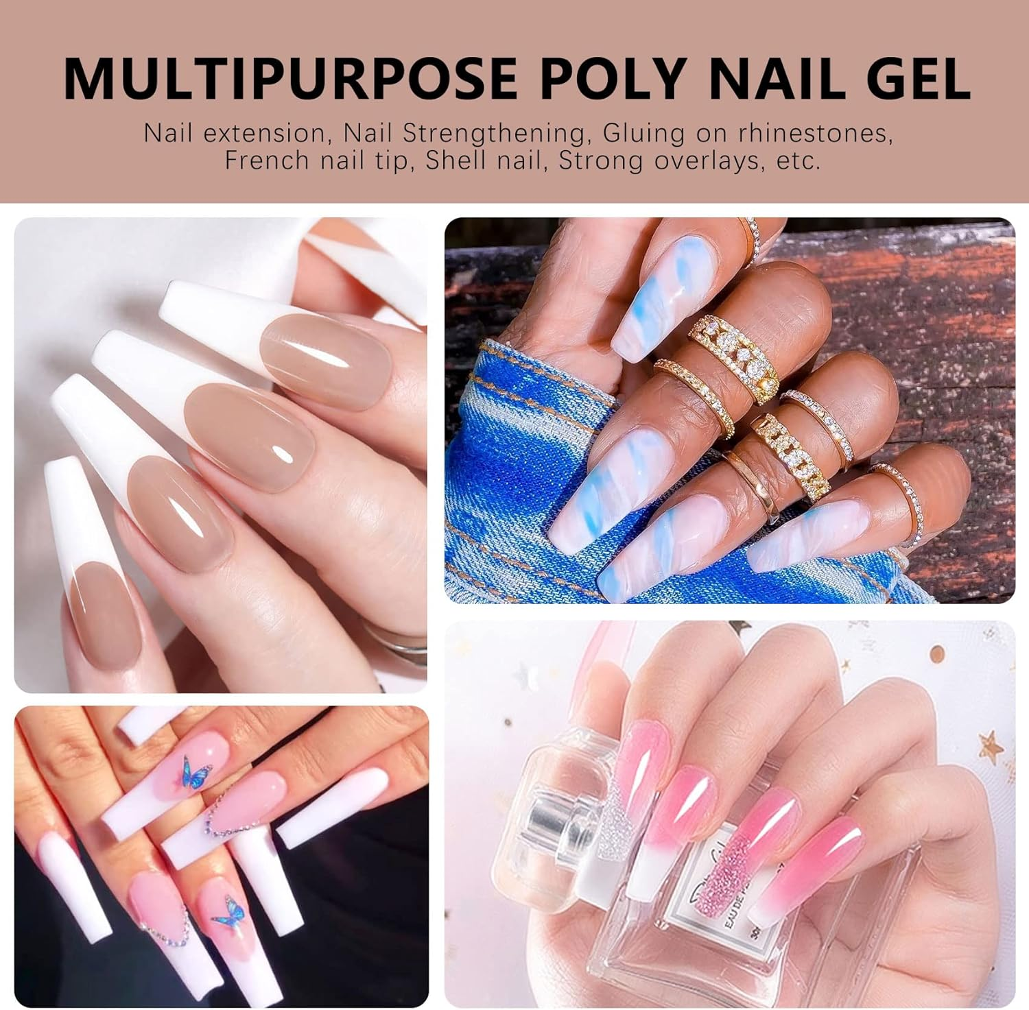 Poly Gel Nail Extension Kit, 8 Colors Clear Nude Pink Poly Gel Set Nail Enhancement Builder Nail Gel Poly Gel Colors for Beginners DIY Home Salon image number 3