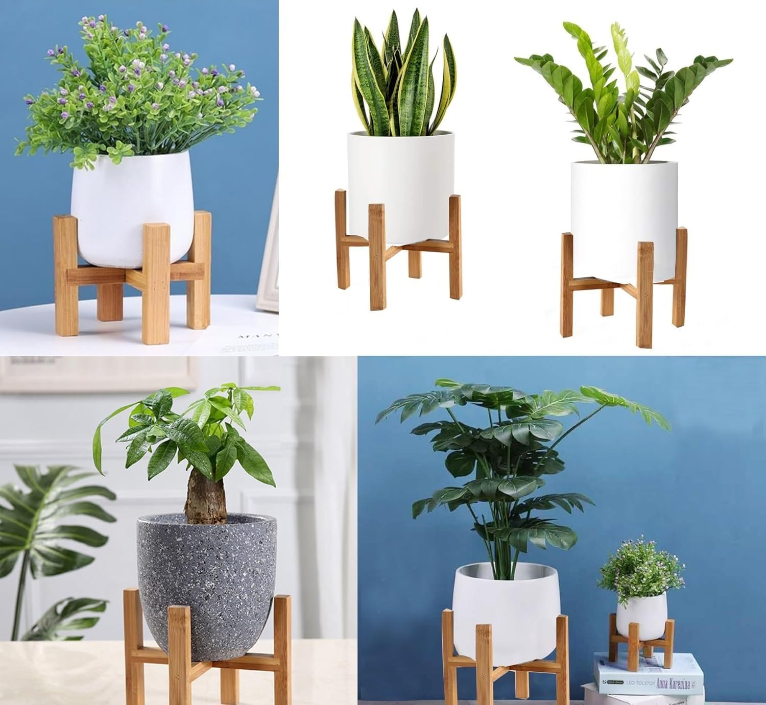 EZONEDEAL Modern Plant Stand for Indoor/Outdoor Use - Bamboo Material - Corner Plant Stand & Tabletop Planter - Easy to Install - No Tools Needed image number 6