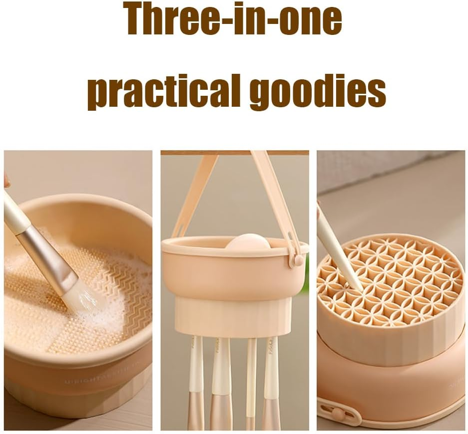 1PC Makeup Brush Scrubber Cleaner and Dryer Bowl,Makeup Brush Cleaning Bowl,Makeup Brush Cleaning Bowl,Silicone Makeup Brush Cleaner and Dryer Bowl,2 in 1 Brush Cleaning Mat with Brush Drying Holder image number 3