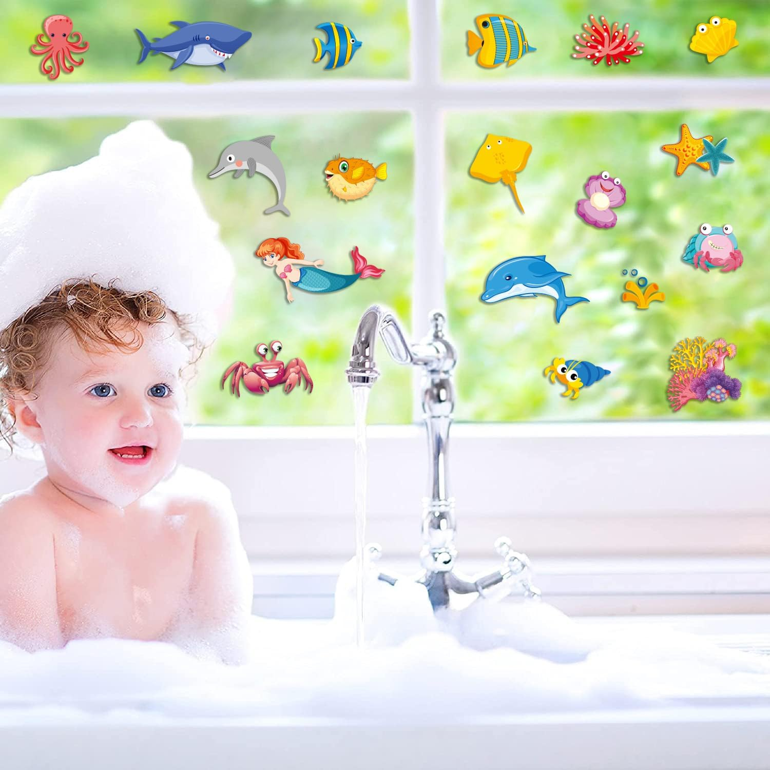 229 PCS Gel Clings Decals Stickers,Thick Gel Window Clings,Animal Dinosaur Ocean for Classroom Nursery Airplane Car Plane Decorations Birthday Party Supplies (8 Sheets) image number 1