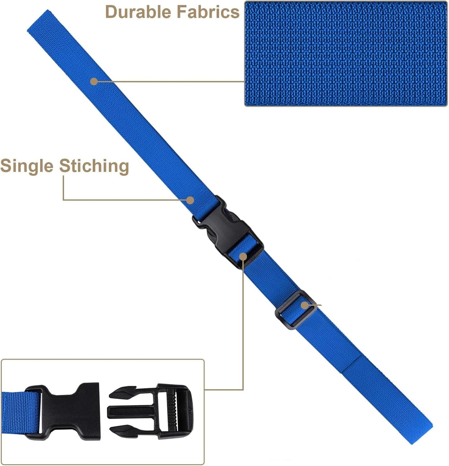 Luggage Straps, 4 Pack Heavy Duty Utility Webbing Strap Adjustable for Backpacking, Camping, Sleeping Bag Compression, Suitcases, with Quick Release Buckle Clip, Blue image number 2