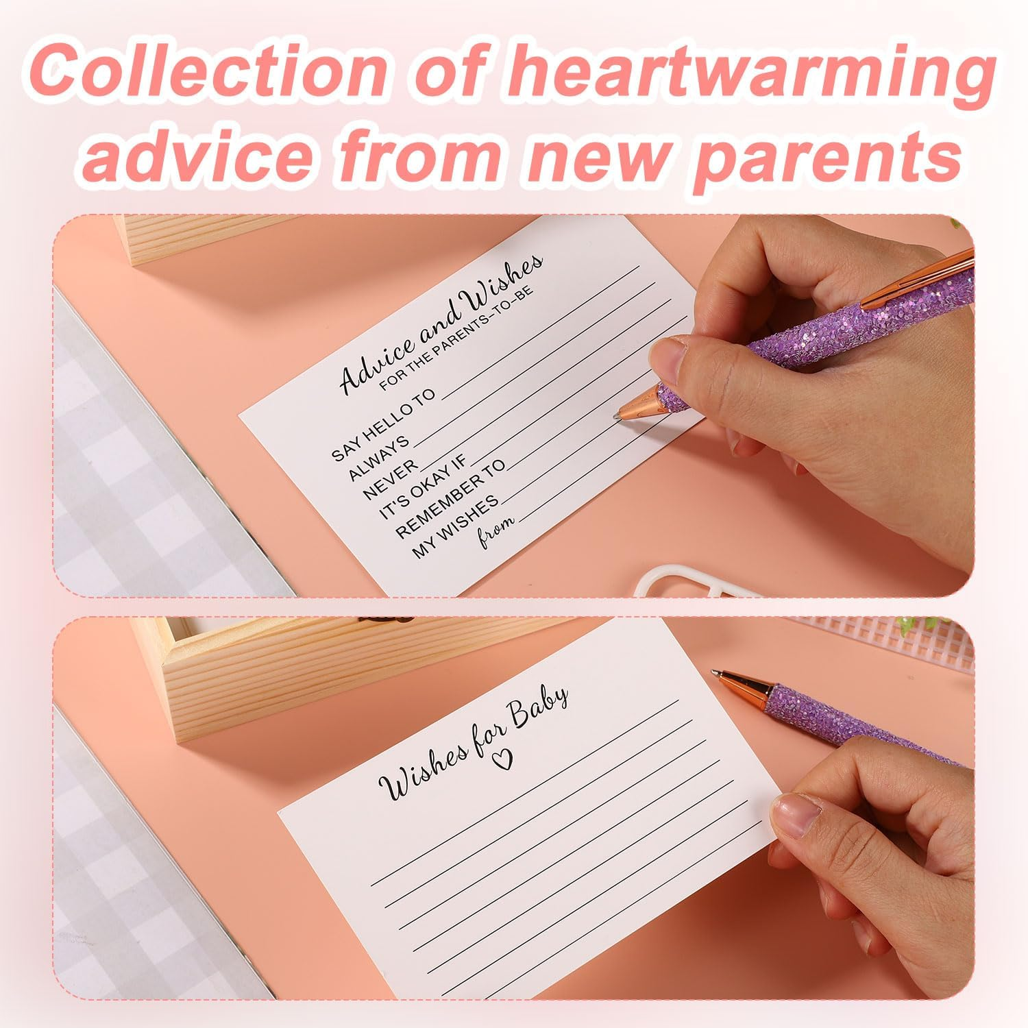 50Pcs Baby Shower Advice Cards with Wishes Box, Baby Prediction Cards Baby Shower Advice Cards Parents to Be, Box for Baby Shower Games Activities Decorations Guessing Game image number 6