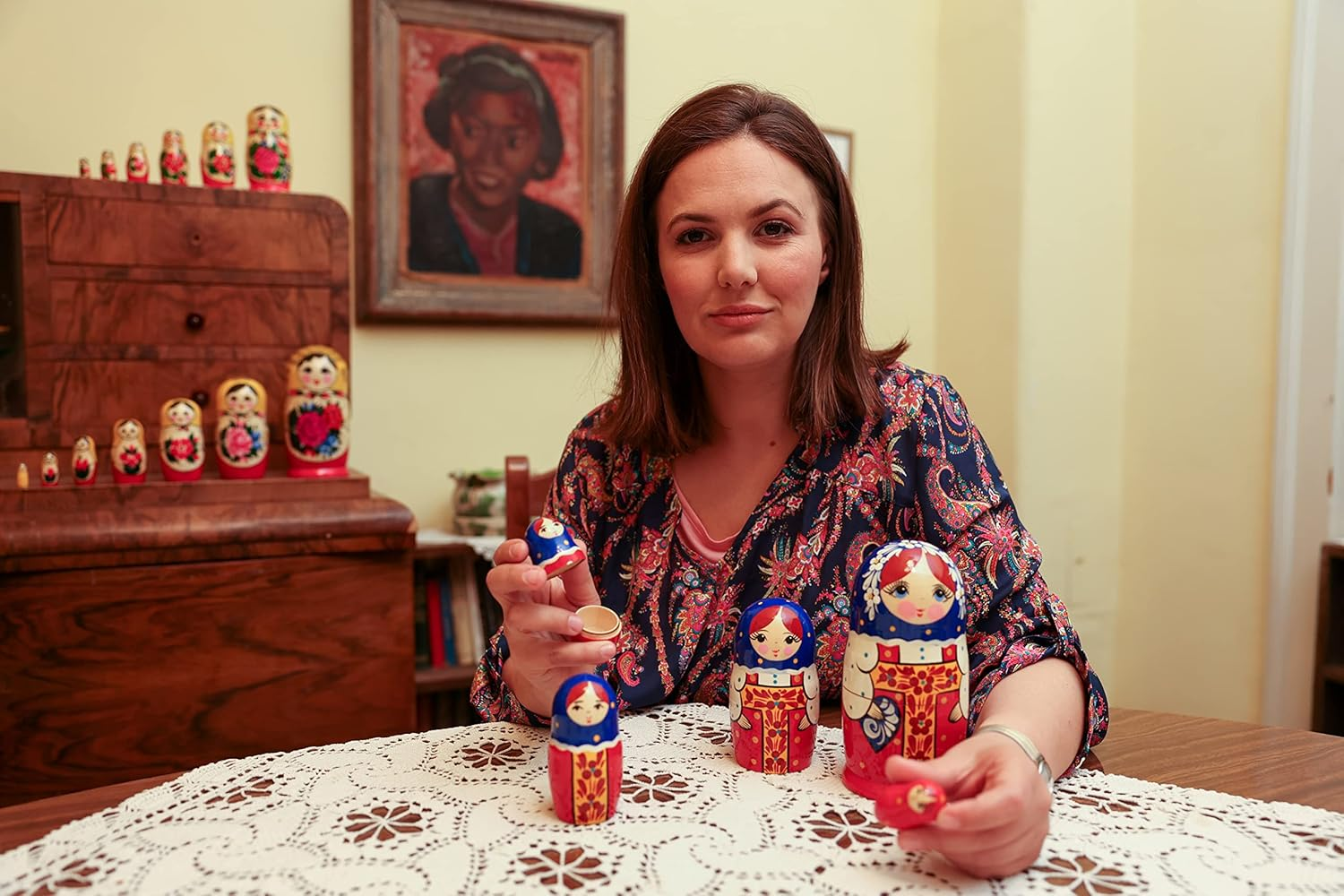 Russian Nesting Dolls, 5 Traditional Matryoshka Red Sarafan Style | Babushka Wooden Dolls, Traditional Costume Design, Hand Made in Russia | Red Sarafan, 5 Piece, 7 Inches image number 1