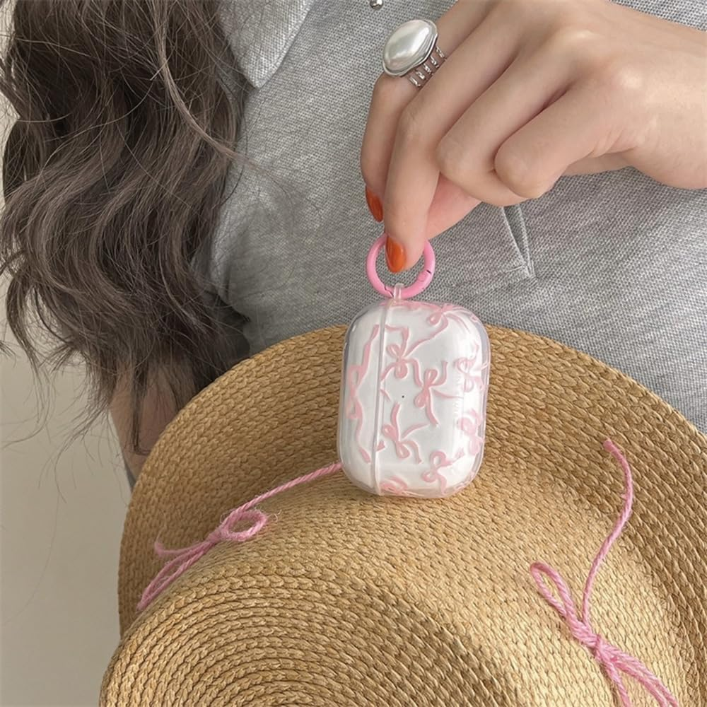 Case for Airpods 4 with Cleaner Kit Soft Cute Bow Pattern Fashion Design Bowknot Aesthetic Shockproof Keychain Headphone Cases for Airpods 4-Pink image number 6