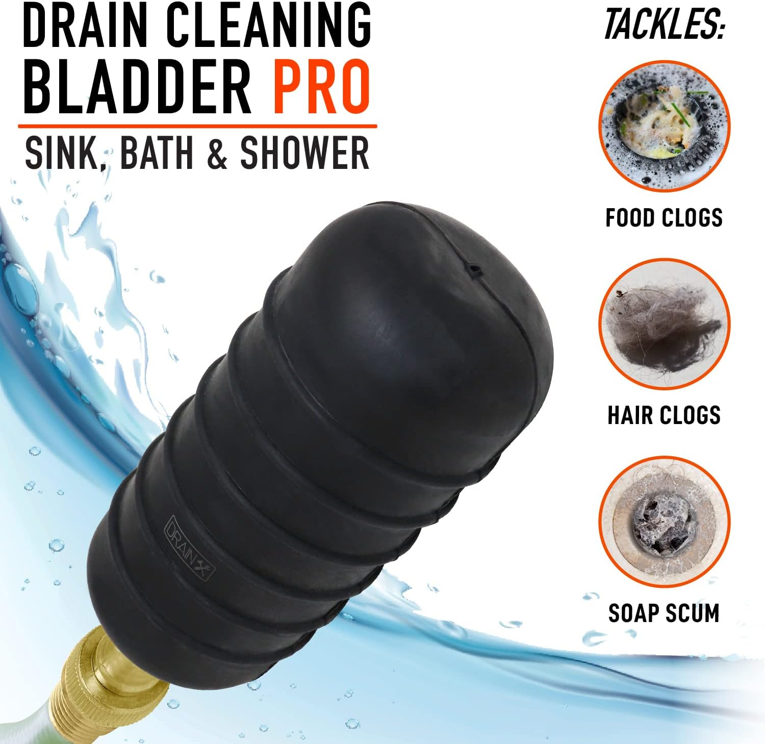 Drainx Hydro Pressure Drain Cleaning Bladder - Fits 4" to 6" Drain Pipes - Unclogs Stubborn Blockages in Bathroom Sinks, Shower Drains, Bathtubs, Plumbing Pipes image number 5
