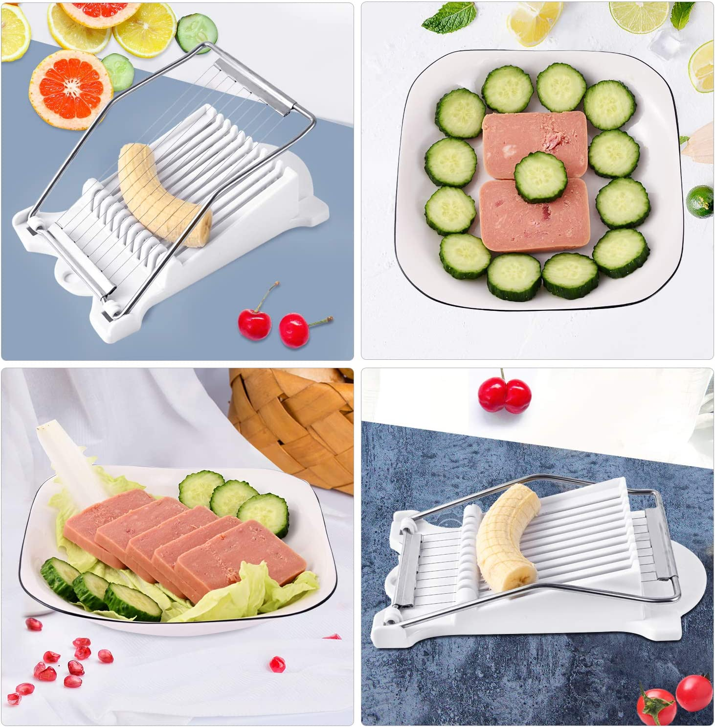 Slicer for Cutting Ham Luncheon Meat Boiled Eggs Bananas - Kitchen Tool for Salad or Dinner - Made by ABS and Stainless Steel Wire White -1 Pack image number 3