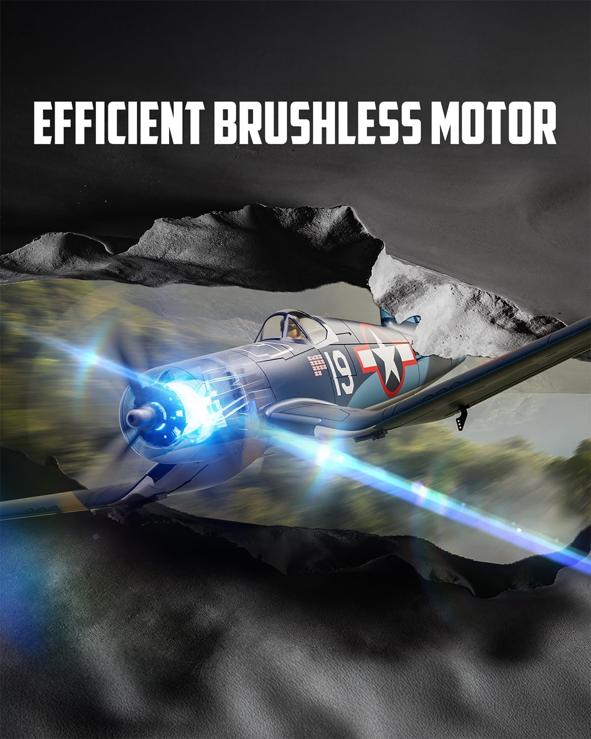 4CH Brushless RC Airplane F4U 500Mm Wingspan Fixed Wing One-Button Aerobatics Equipped with 2 Batteries 20 Minutes Flight Time Suitable for Beginners Outdoor Practice(Rtf) image number 3