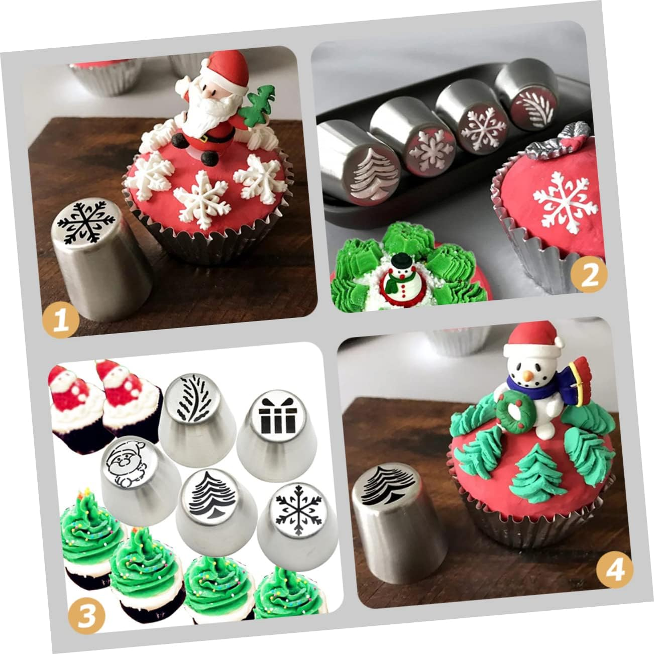 5Pcs Stainless Steel Christmas Pastry Piping Tips for Cake Decor Cookie Cupcake Icing Nozzles Xmas Piping Tip for Baking image number 4