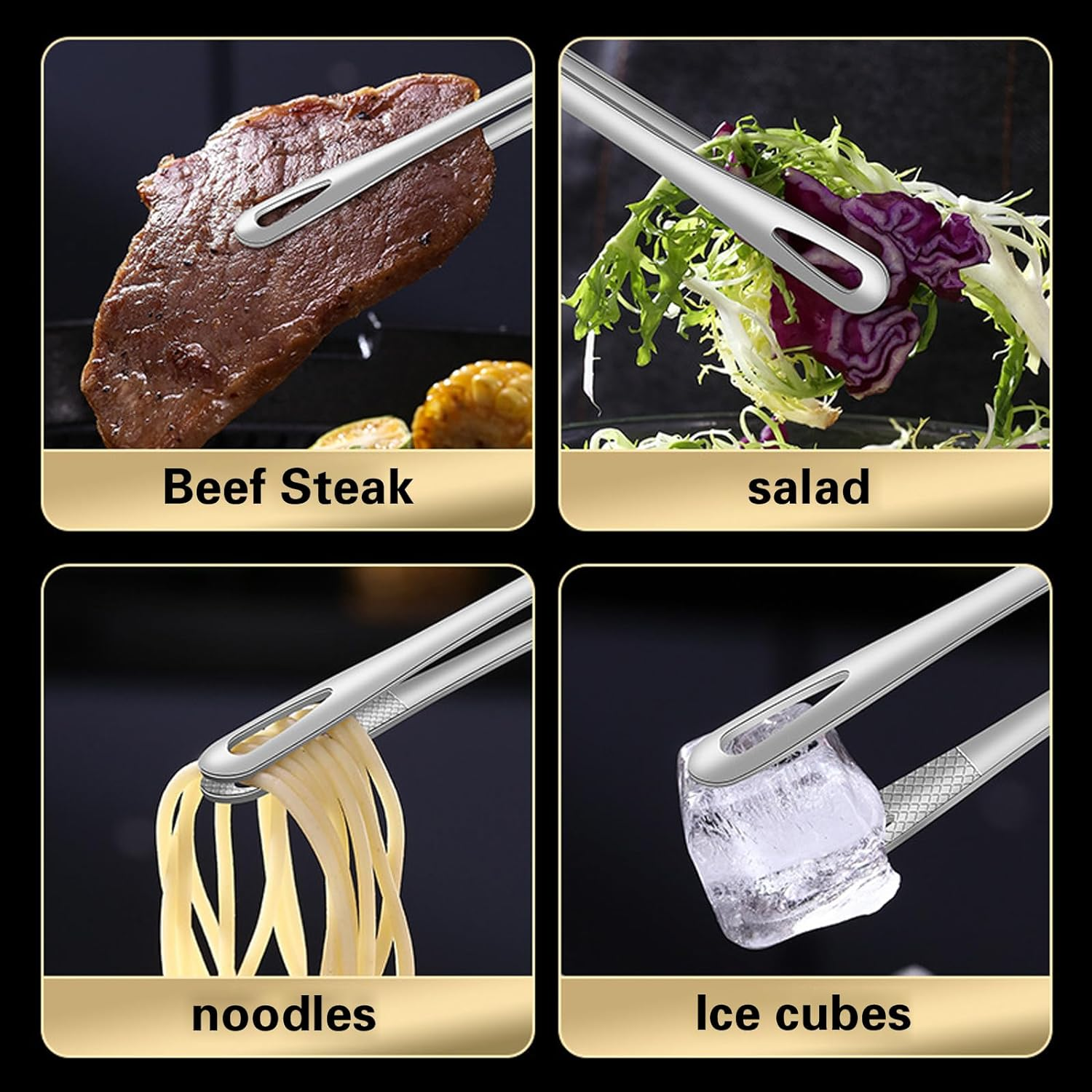 NASHRIO Stainless Steel Grill Tongs 4-Pack: Korean and Japanese Barbecue Tongs, Kitchen Food Tweezers, Cooking Clamp (11Inch/28Cm)