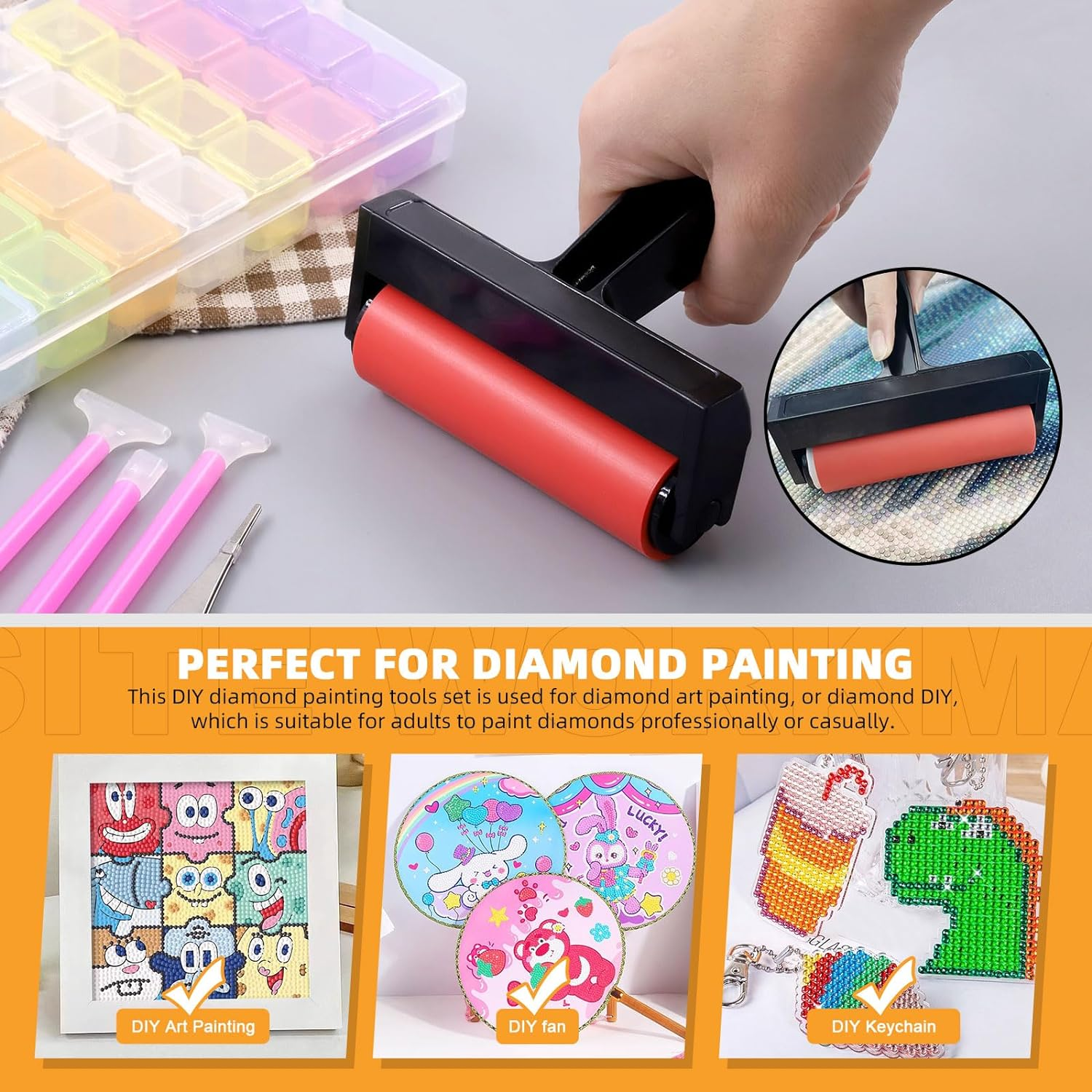 Tanstic 23Pcs DIY Diamond Painting Tool Kit, 5D Diamond Painting Tool, Diamond Art Tools and Accessories with Diamond Painting Roller and Diamond Embroidery Box for Adults or Kids Diamond Art Crafts image number 6