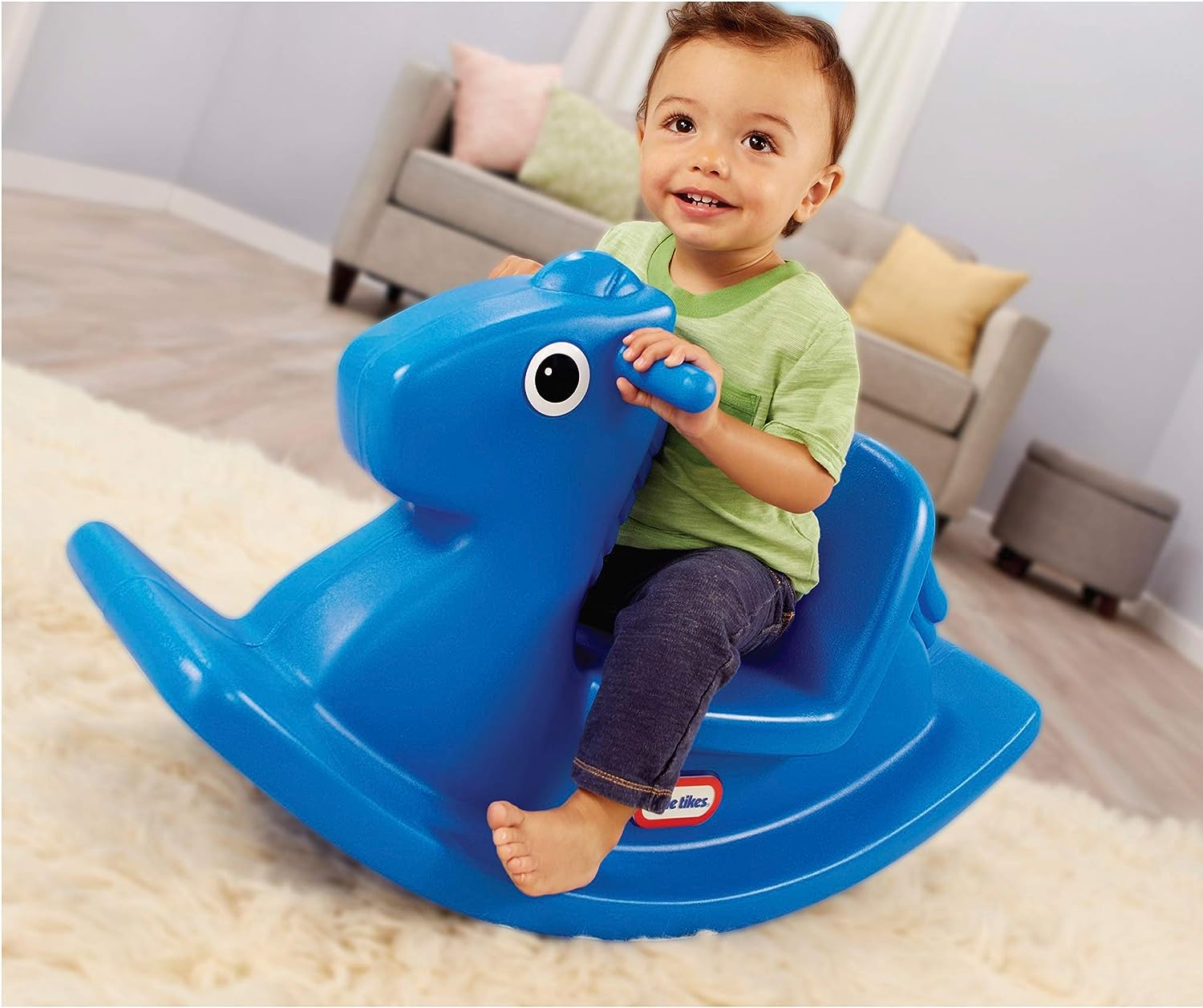Little Tikes Primary Blue Rocking Horse - Traditional Rocker with Classic Design - Rounded Edges, Easy Grip Handles, and High Back Seat - Encourages Imaginative Play - for Kids Ages 1-3 Years