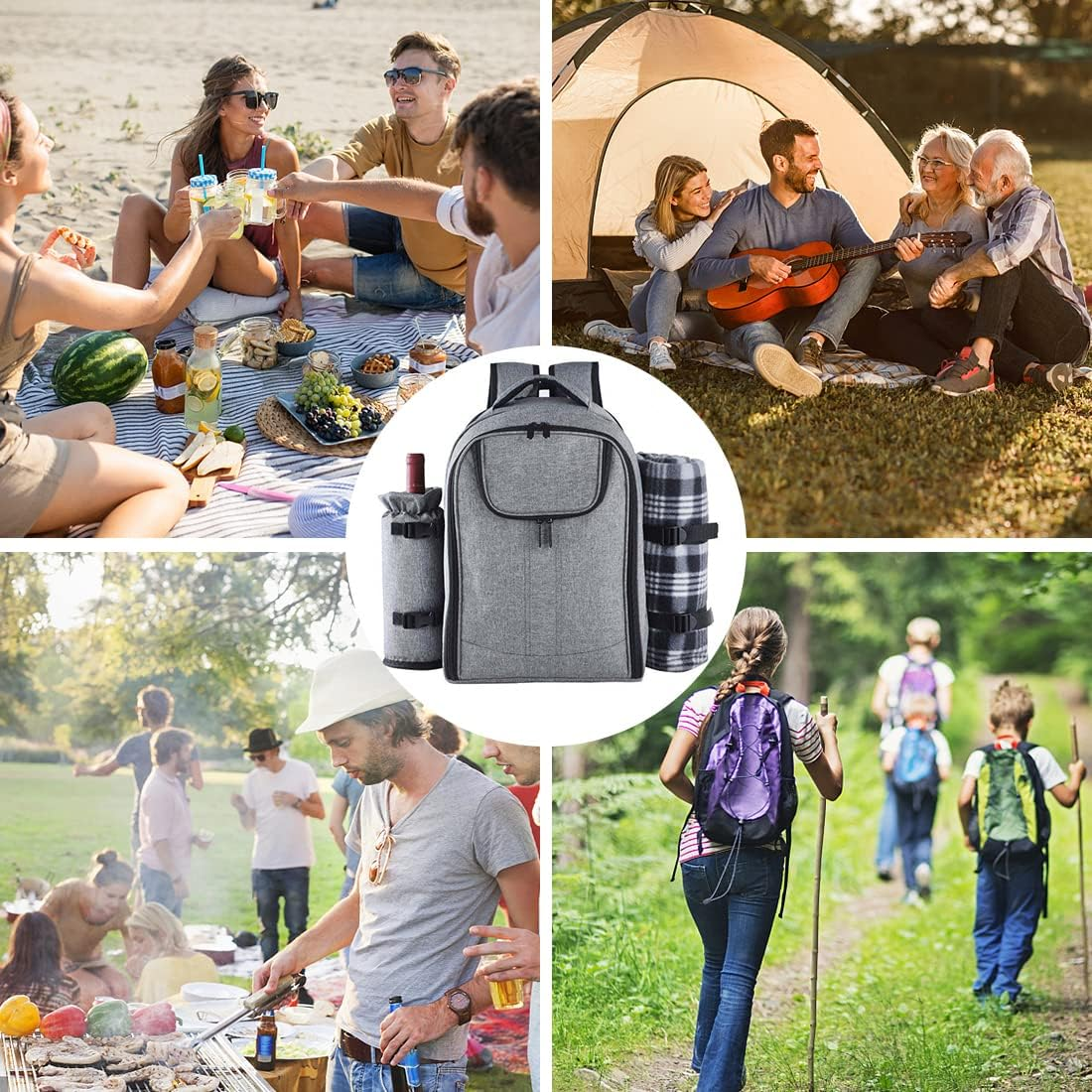 Insulated Picnic Backpack for 4 Person Bag with Cooler Compartment, Blanket and Stainless Steel Cutlery Set for Couple, Lovers and Friends image number 2