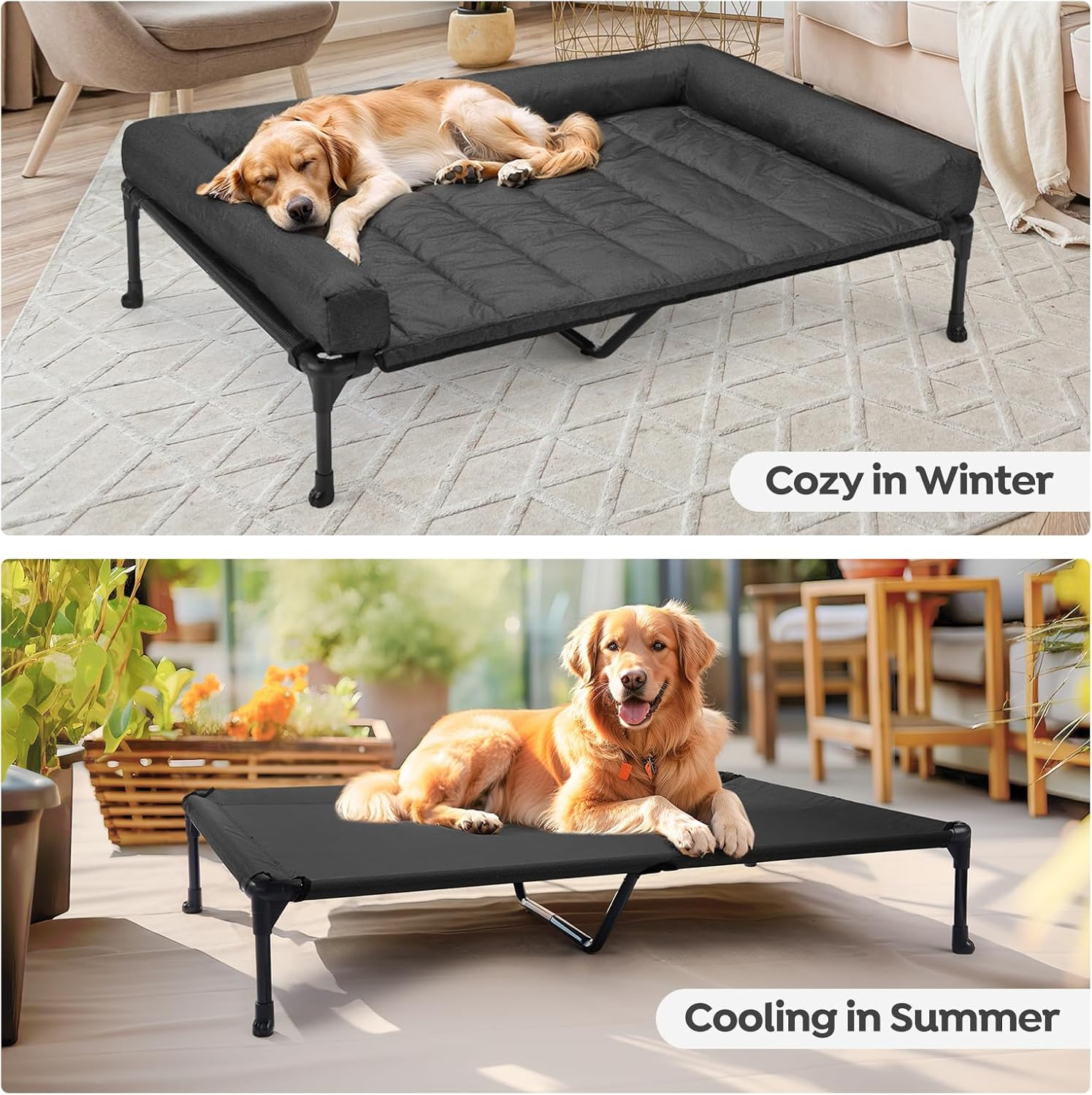 Veehoo Cooling Elevated Dog Bed Add Removable Waterproof Bolster Cushion Mat, Raised Pet Cot with Breathable Teslin Mesh, No-Slip Feet, Dog Sofa Bed for Indoor Outdoor, Xxlarge, Black CWC2331B image number 6