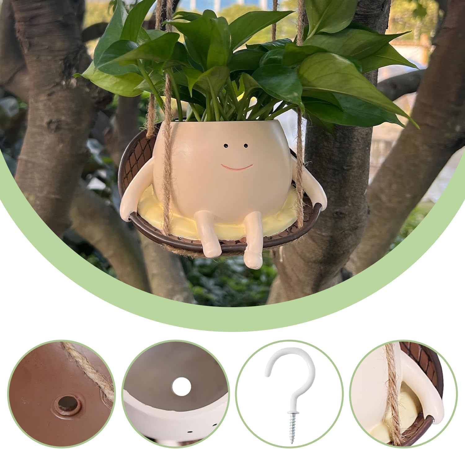 Swing Face Planter Pot Hanging Resin Flower Head Planters for Indoor Outdoor Plants Succulent Pots for String of Pearls Plant Live for Indoor, Outdoor, Home Decor image number 2