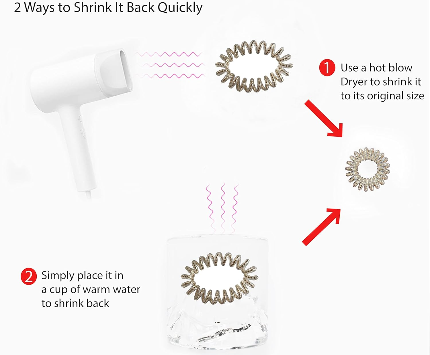 Spiral Hair Ties,Pcoils Hair Ties,Phone Cord Hair Bands,Yoozi No Damage Crease Plastic Ponytail Holder Hair Coil Headband for Woman/Girl,10 Pcs (Silk+Gold(Beaded Version))