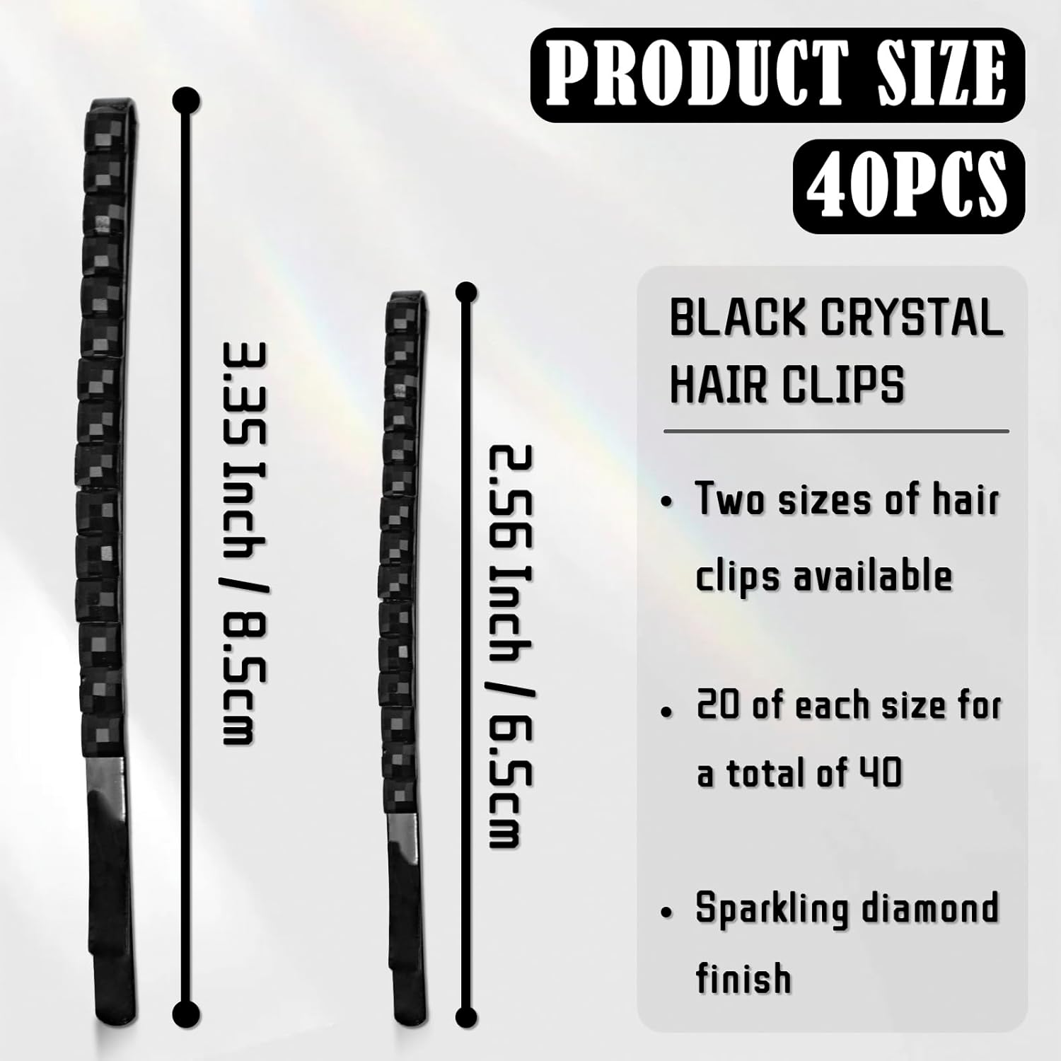 40 Pcs Black Rhinestone Bobby Pins Sparkly Hair Decoration Shiny Crystal Diamond Hair Pins Metal Hair Barrettes Hairpins for Women (Black) image number 3