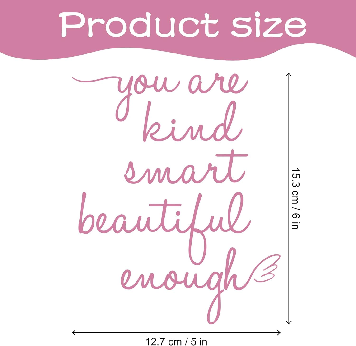 Bathroom Mirror Affirmation Wall Decor, You Are Kind Smart Beautiful Enough Vinyl Stickers, Mirror Wall Sticker for Bathroom Bedroom, Affirmations Decals for Girls Teens (Pink) - Pink image number 4