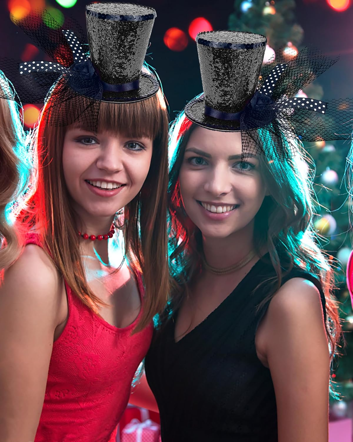 Mini Top Hat Headband Fascinator Tea Party Headpiece for Women Lady Gril 1920S Gatsby Party Costume Accessory - A-Black image number 2