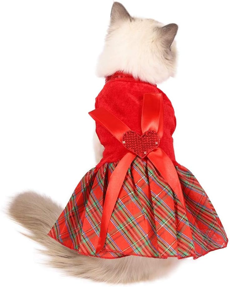 Bow-Knot Christmas Pet Costume Plaid Skirt Dog Clothes Santa Dress (Red, XS) image number 3