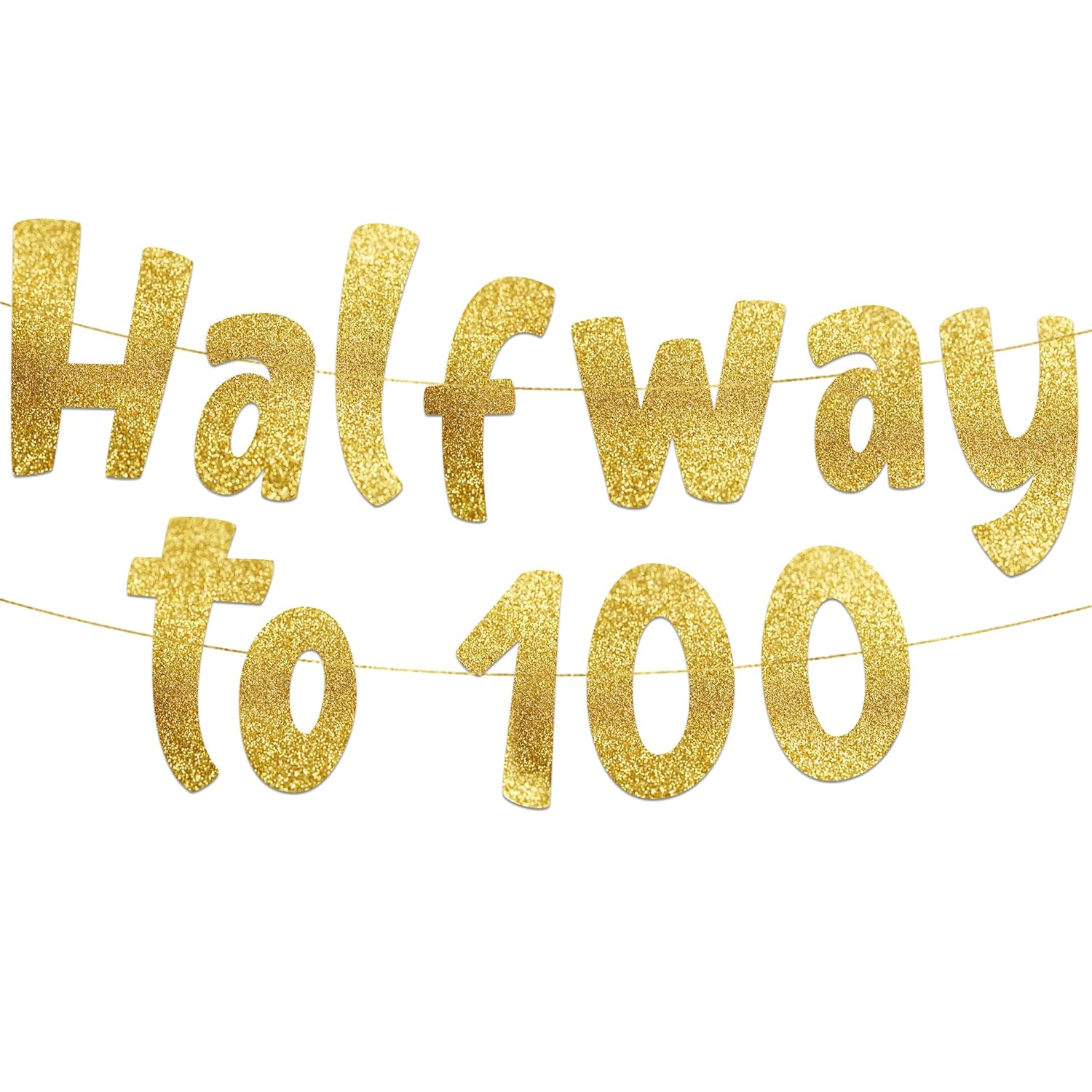 Halfway to 100 Gold Glitter Banner - Happy 50Th Birthday Party Banner - 50Th Birthday Party Decorations and Supplies - 50Th Wedding Anniversary Decorations image number 4