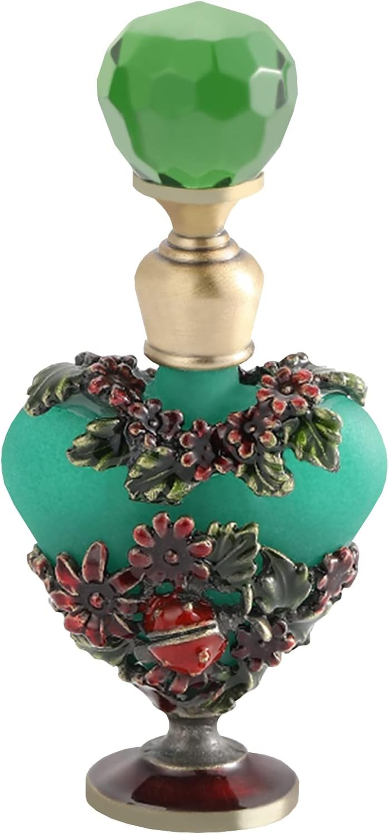 5ML Vintage Heart-Shaped Glass Perfume Bottle Empty Refillable Mini Decorative Fragrance Container for Essential Oil Home Decor Lady Wedding Gift, Dark Green image number 2