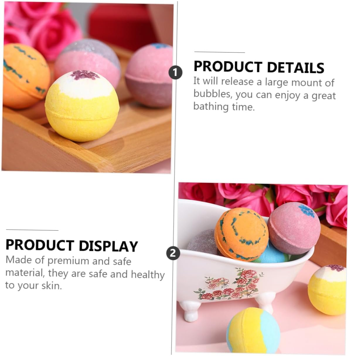 6Pcs Boys and Girls Bubble Natural Bath Salt Balls Adorable Two-Tone Spa Balls image number 4