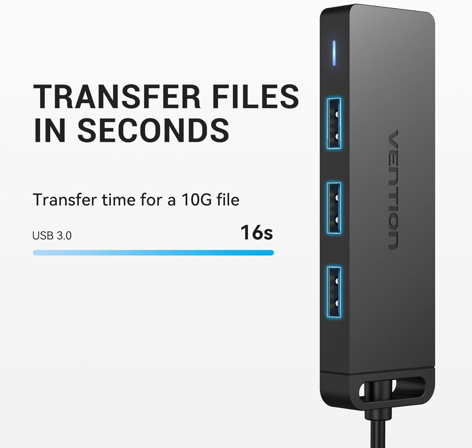 USB Hub，Vention 4-Port USB 3.0 Hub Ultra-Slim Data USB Splitter [Charging Supported] Compatible for Macbook, Laptop, Surface Pro, PC, Flash Drive, Mobile HDD (0.5FT/0.15M) image number 6