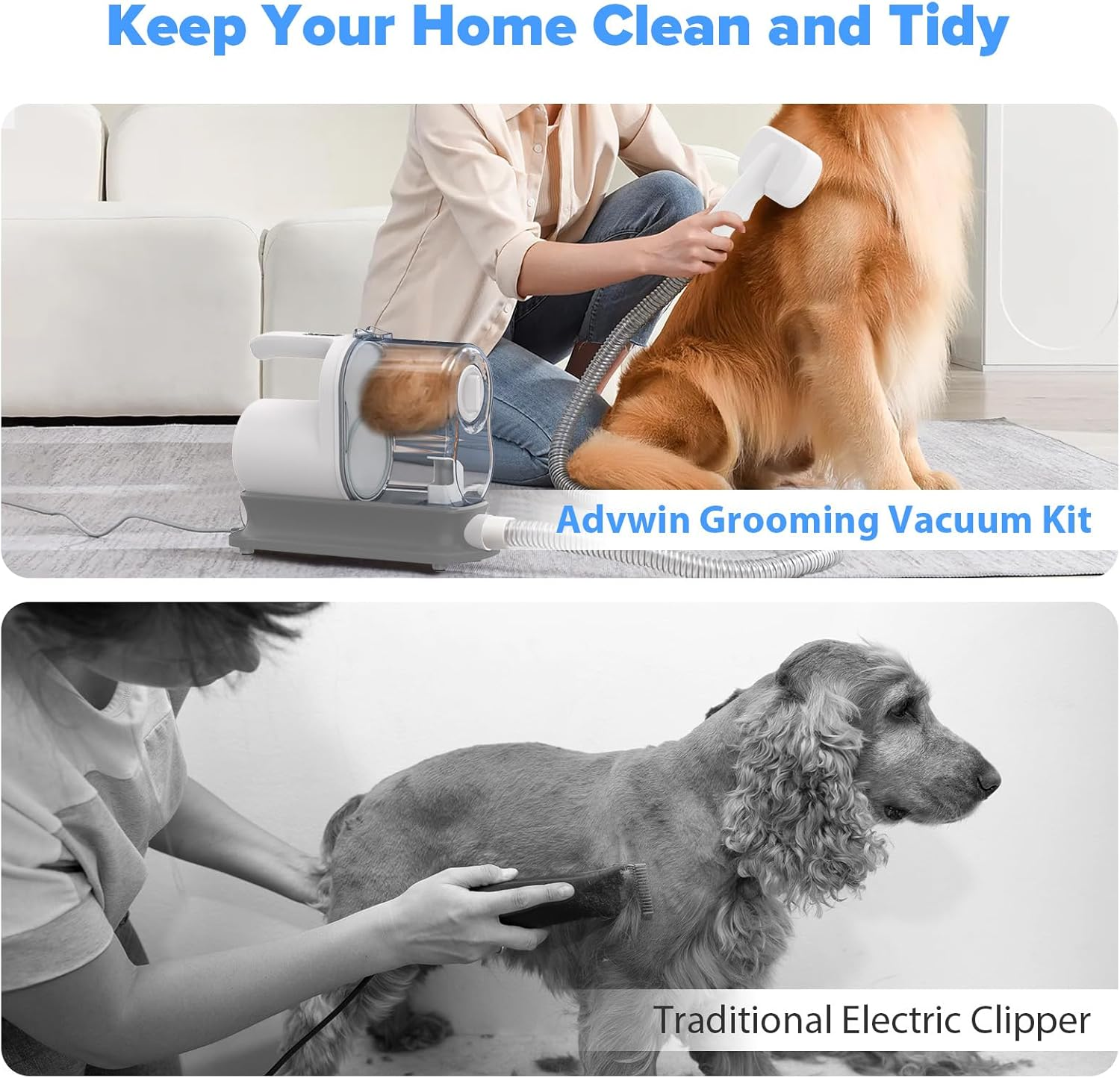 Advwin Dog Grooming Kit, 1.8L Pet Grooming Vacuum with Pet Clipper, Dog Hair Vacuum with 5 Pet Grooming Tools for Dogs Cats Shedding Grooming image number 1