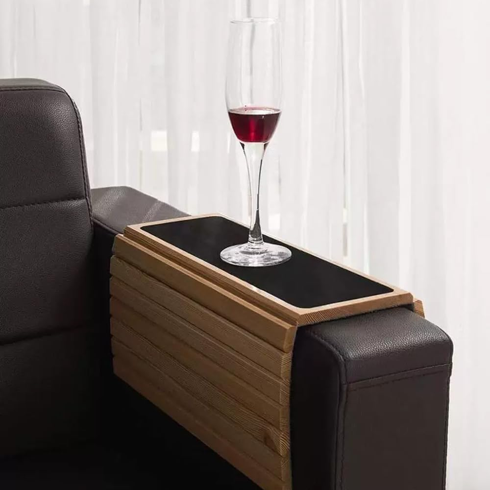 Bamboo Sofa Arm Tray Table for Couch Flexible/Foldable for Drinks Snacks Remote Control or Phone image number 2