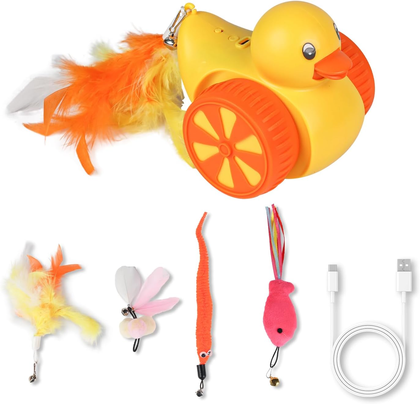 ABCOOL Robot Automatic Cat Toy with Random Trajectory Laser Feather for Smart Pet Kitten Dog Game Fun Exercise, 3 in 1 Duck Electric Indoor Rechargeable Automated Moving Playing Toy