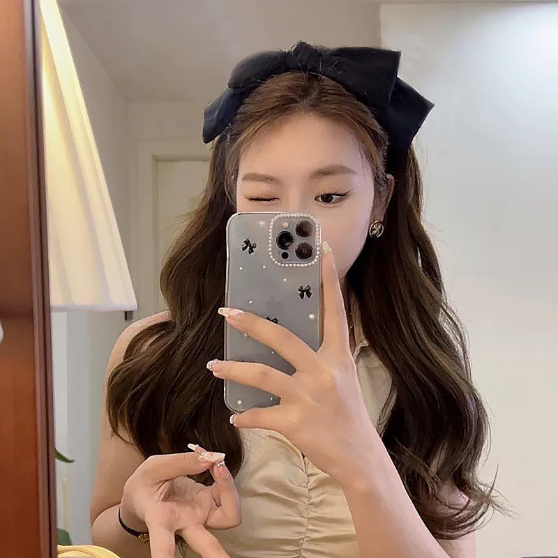 Big Bow Headband for Women Girls Large Bow Headbands Hair Hoops Black Fabric Headband Hair Bow Accessories for Womens Wide Extra Headband with Bow Knot Head Bands for Women'S Hair Non Slip image number 4