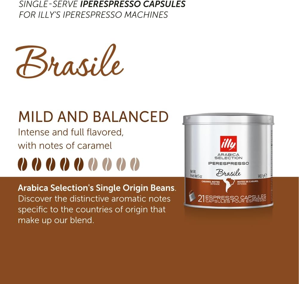 Illy Arabica Selection Brazil Espresso Capsules, 21 Count - Rich Brazilian Coffee Flavor - Compatible with Espresso Machines - Smooth, Balanced, and Velvety - Dark Roast, 100% Arabica Beans image number 4