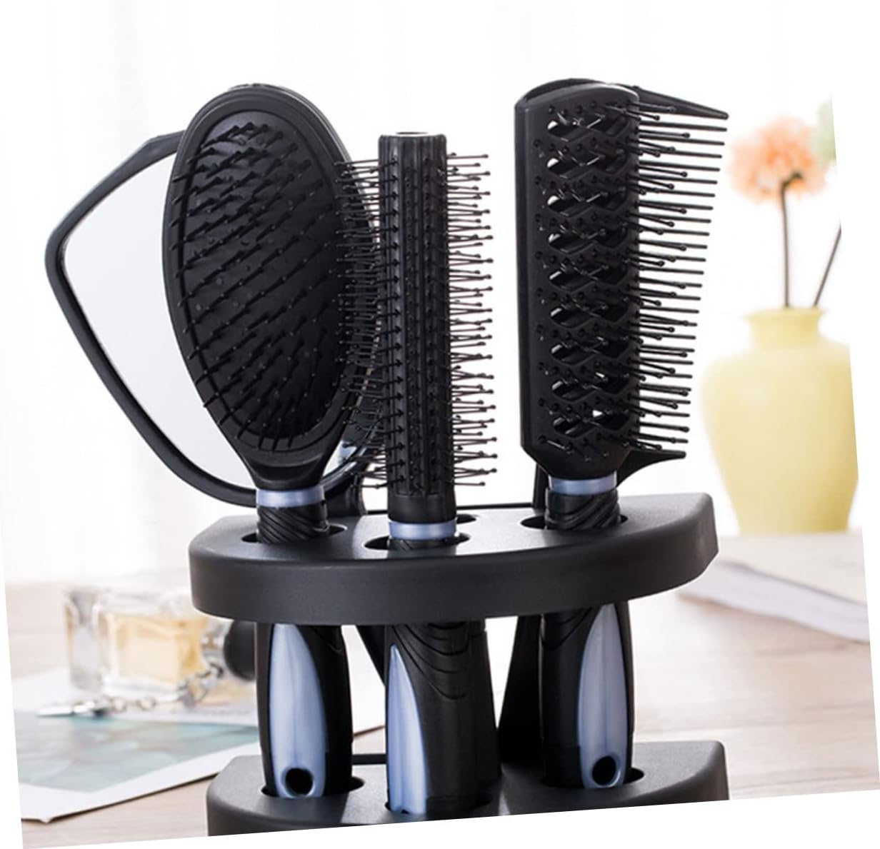 Anti-Static Hair Comb and Brush Set with Mirror 5Pcs Blue Hair Care Styling Tools for Home and Salon Use image number 5