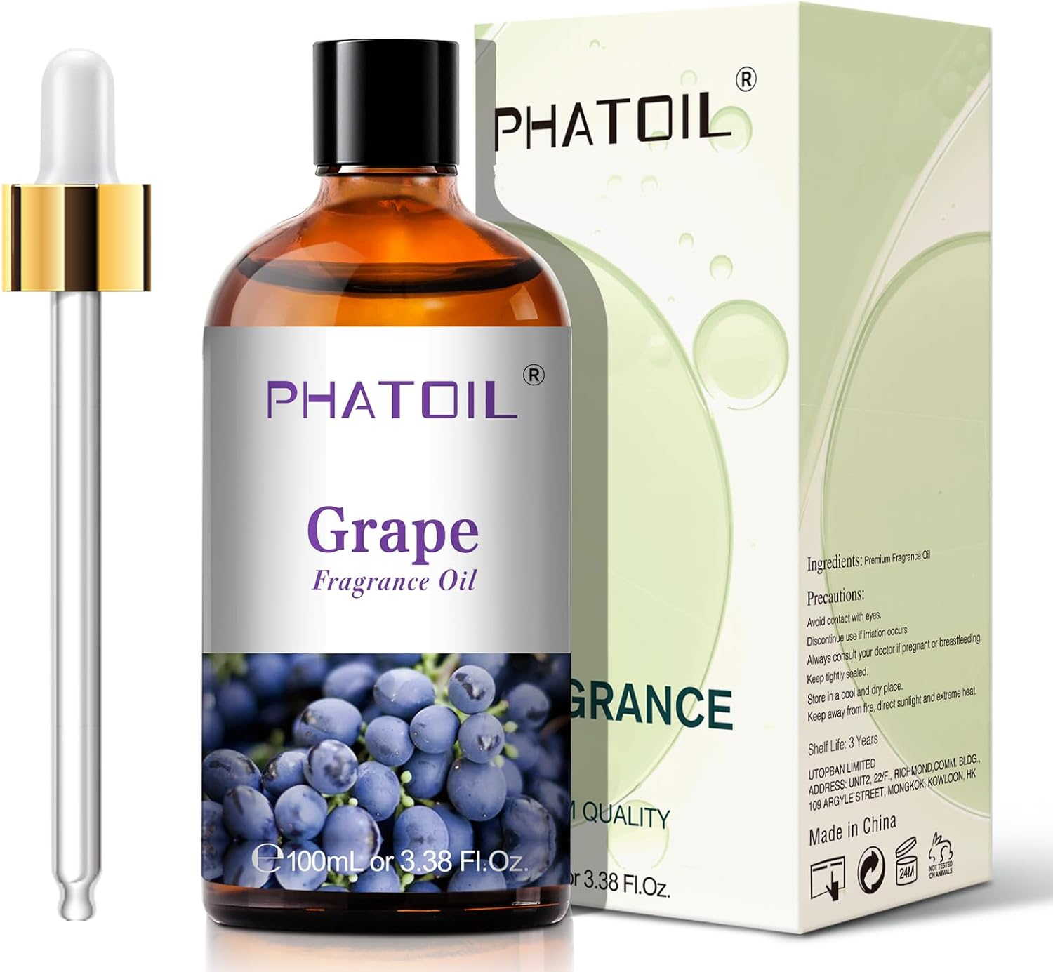 PHATOIL Grape Fragrance Oils 100ML/3.38FL.OZ, Essential Oils for Diffuser, Humidifier, Aromatherapy, DIY Candle, Soap and Scented Products Making image number 1