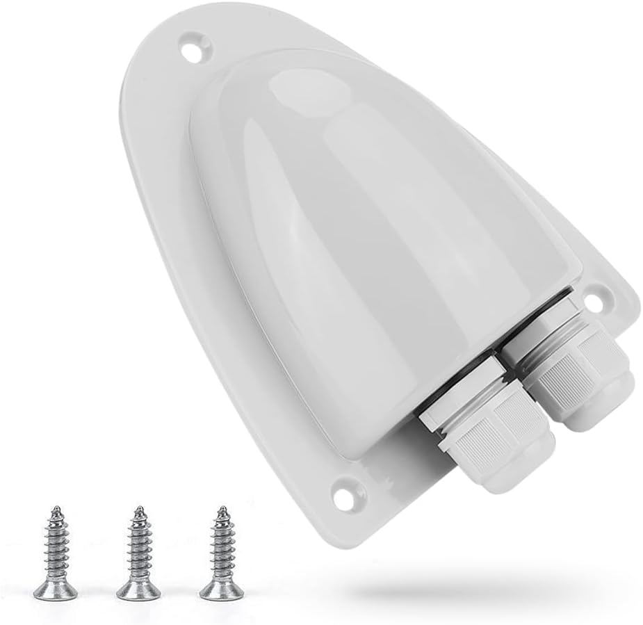 Bougerv White Solar Double Cable Entry Gland Box, RV Roof Waterproof ABS Solar Entry Housing for Rvs, Boats, Yacht, Roofs（White）