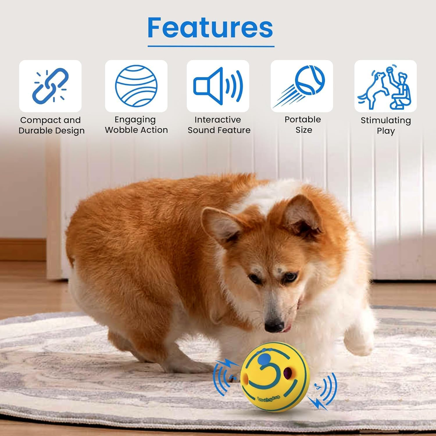 Tails and Treasure Durable Wobble Sound Dog Rolling Ball Interactive Waggle Giggle Ball Dog Toy - 11Cm image number 4