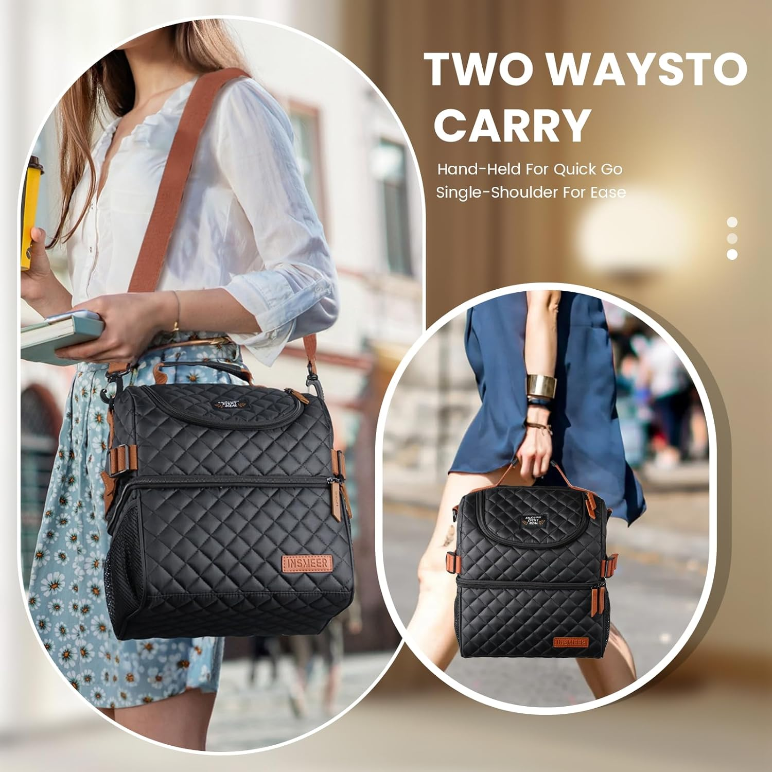 INSMEER 15L Lunch Bag for Women, Insulated Lunch Bag and Cooler with Leakproof & Dry Wet Separation, Dual-Layer Lunch Box for Work & Office, Travel, Camping, Hiking image number 2