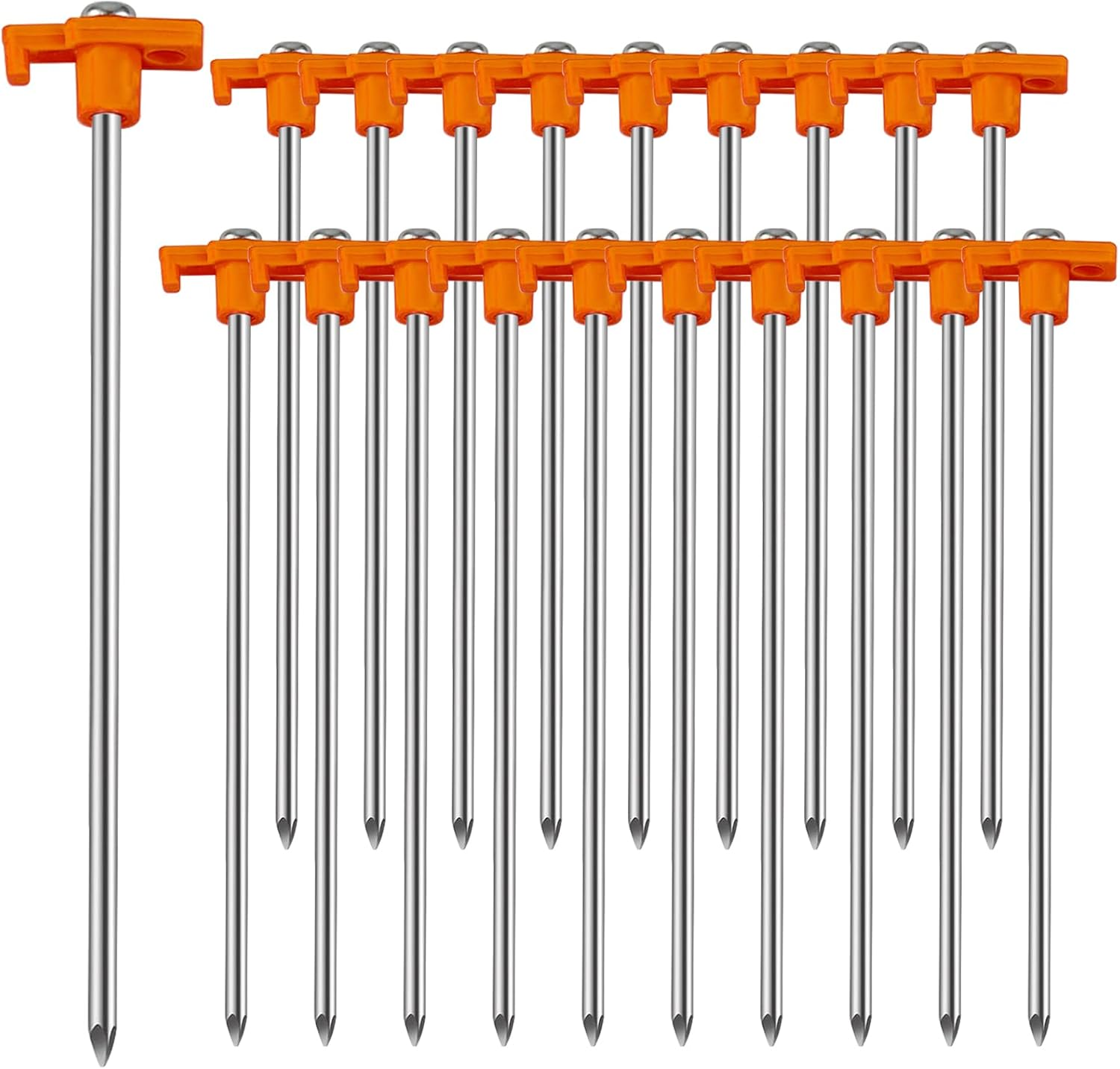 20 Pcs 25Cm Tent Pegs Heavy Duty Ground Stake for Camping, Galvanized Non-Rust Metal Tent Spikes Yard Stakes for Outdoor Canopy Garden Hiking -Orange