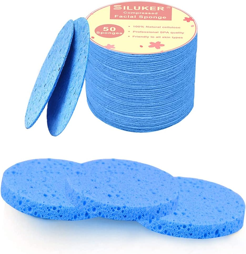 50-Count Compressed Facial Sponges for Daily Cleansing and Gentle Exfoliating, 100% Natural Cellulose Spa Sponge Perfect for Removing Dead Skin, Dirt and Makeup