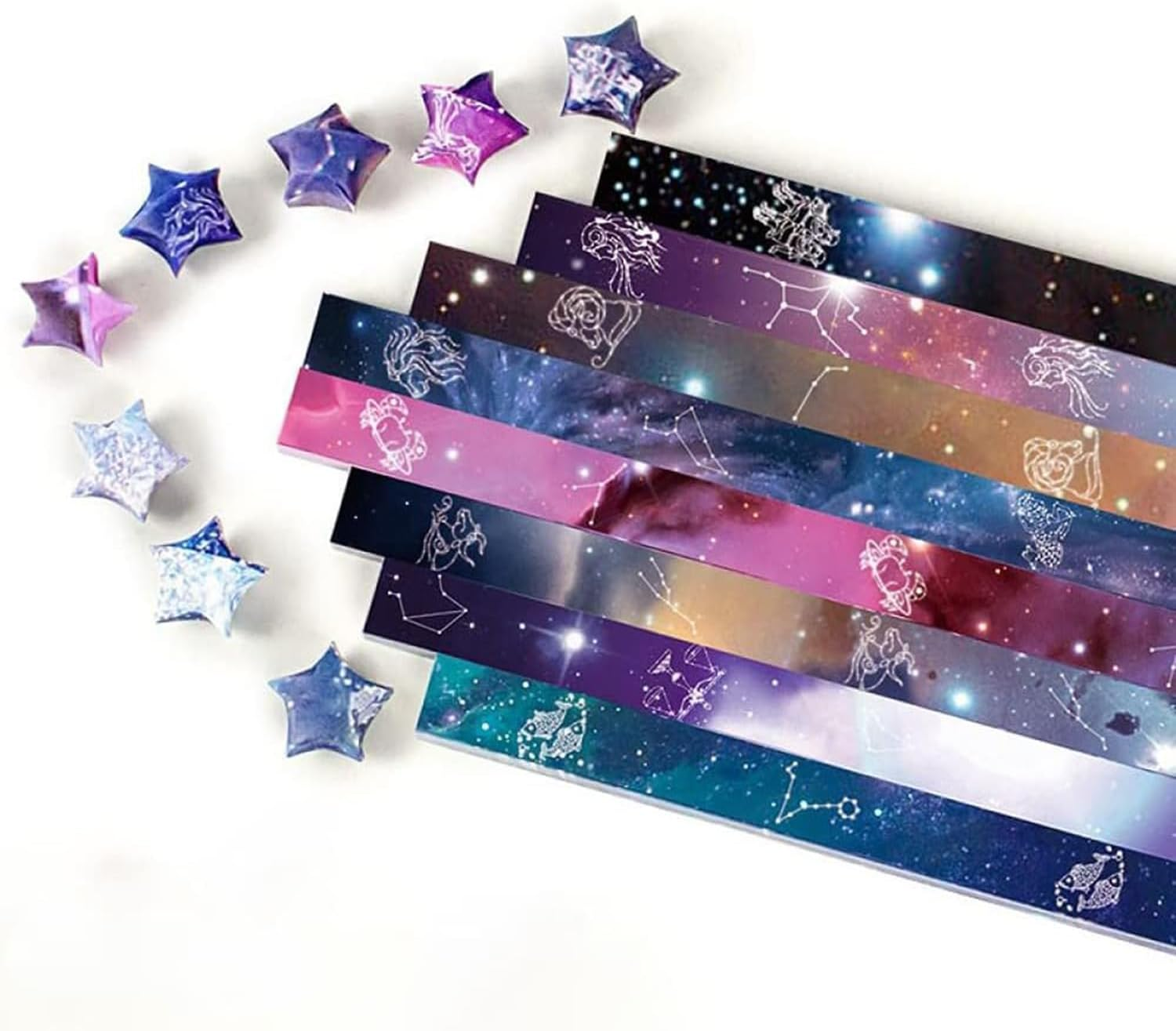 1620 Sheets Space Origami Stars Paper, 8 Different Designs of Beautiful Constellation Origami Lucky Star Paper Folding Strips for DIY Handmade Crafts image number 2