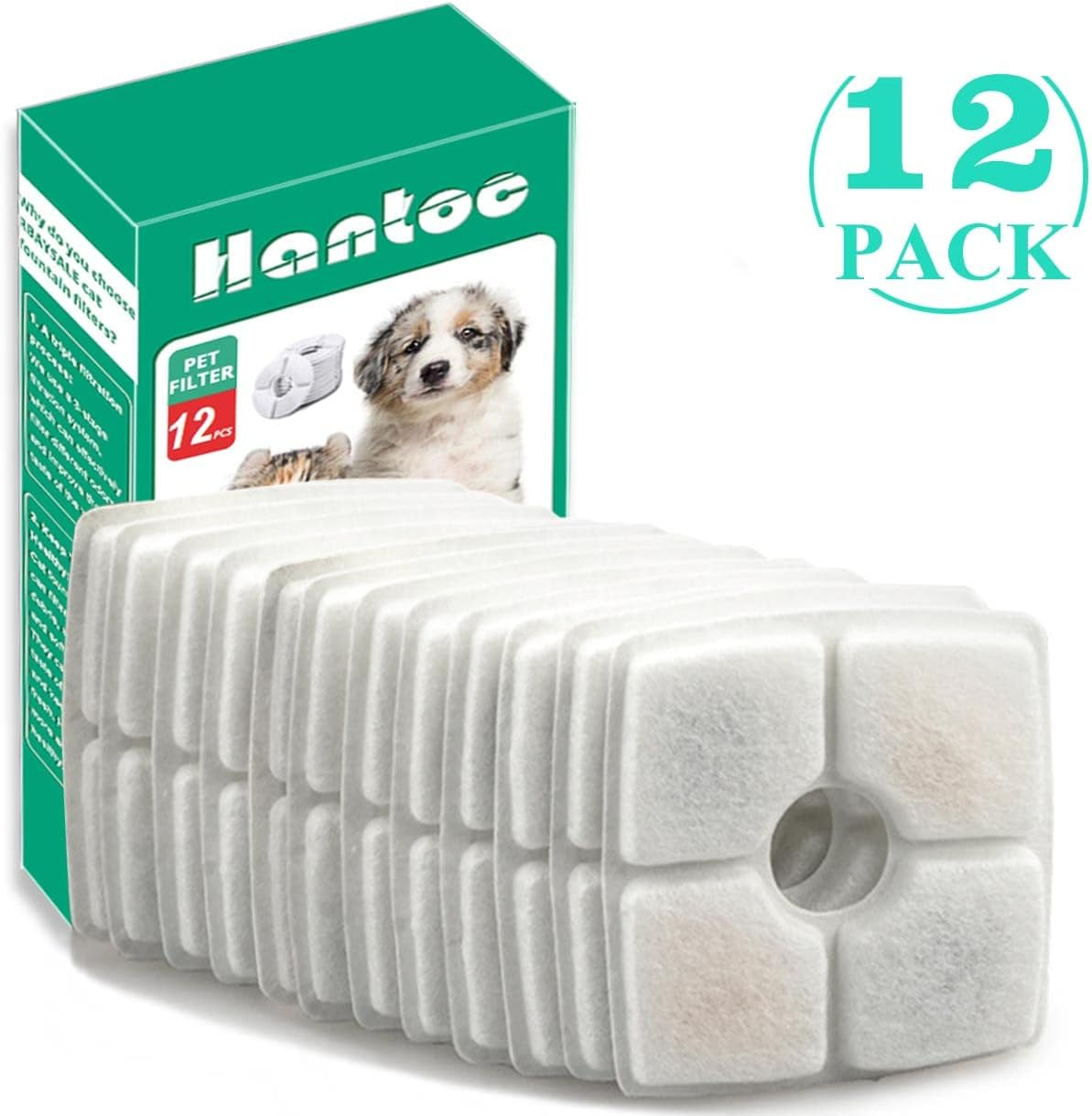 12 Packs Cat Water Fountain Filters, Hantoc Replacement Pet Water Fountain Filters 2.4L for Flower Fountains Replacement Filters with Resin and Active Carbon for Drinking Fountains for Cats and Dogs - Round image number 2
