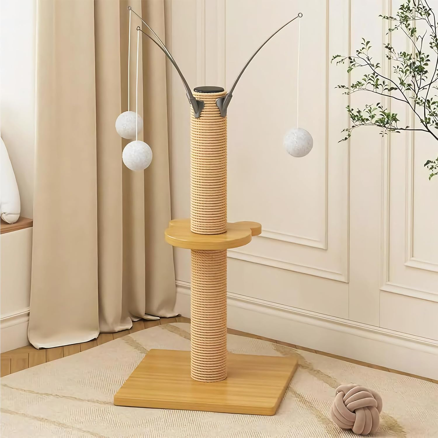 Cat Scratching Post 70 CM with Dangling Ball and Cat Teaser, Cat Scratcher Kitten Toys for Indoor, Scratch Post Interactive Toy image number 2