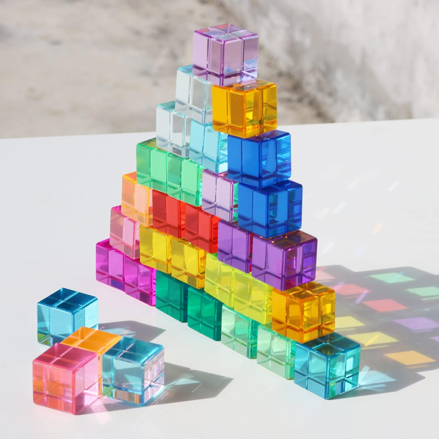 Rainbow Crystal Acrylic Cubes Children Learning Color Light Shadow Toy, Stacking Gem Blocks Sensory Building Blocks for Kids(32Pcs)&hellip; image number 5