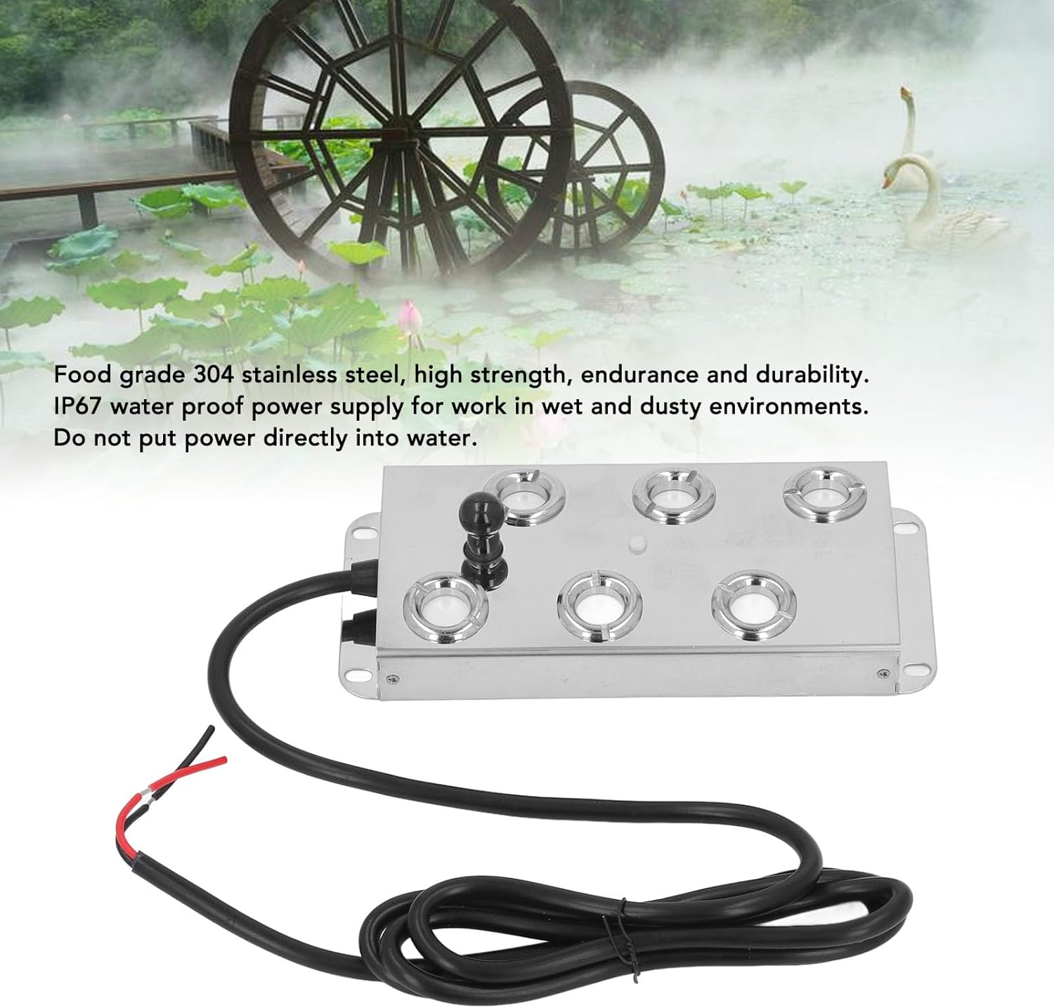 Ultrasonic Water Pond Fountain Fogger, Ultrasonic Mist Maker Fogger Water Fountain Pond Fog Machine, Stainless Steel 6 Heads Halloween Party Mist Maker, for Landscape Garden Decor image number 5