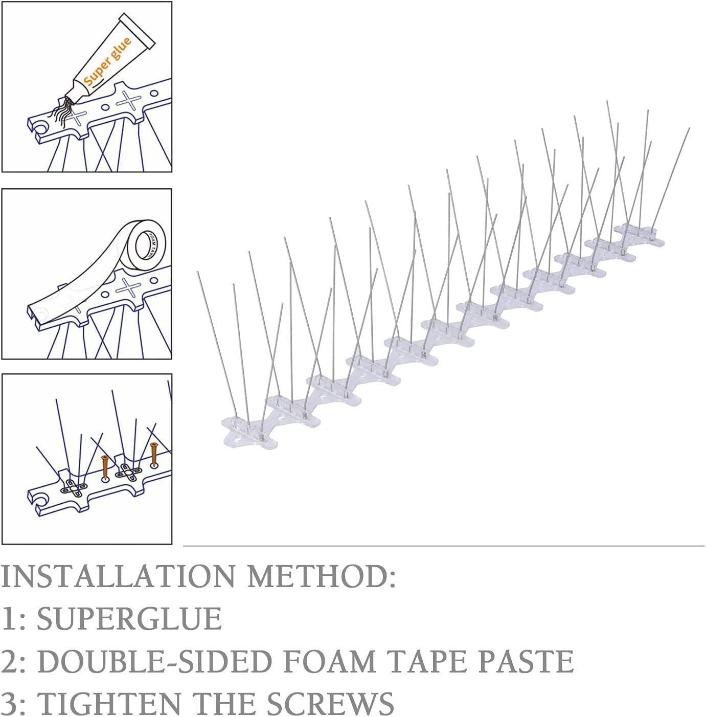 Skycabin Stainless Steel Pre-Assembled Bird Spikes for anti Seagull Possume Magpie Covers 4.8M Bird Deterrent Spike Fence to Keep Pigeon off from Garden Balcony Roof Window image number 3