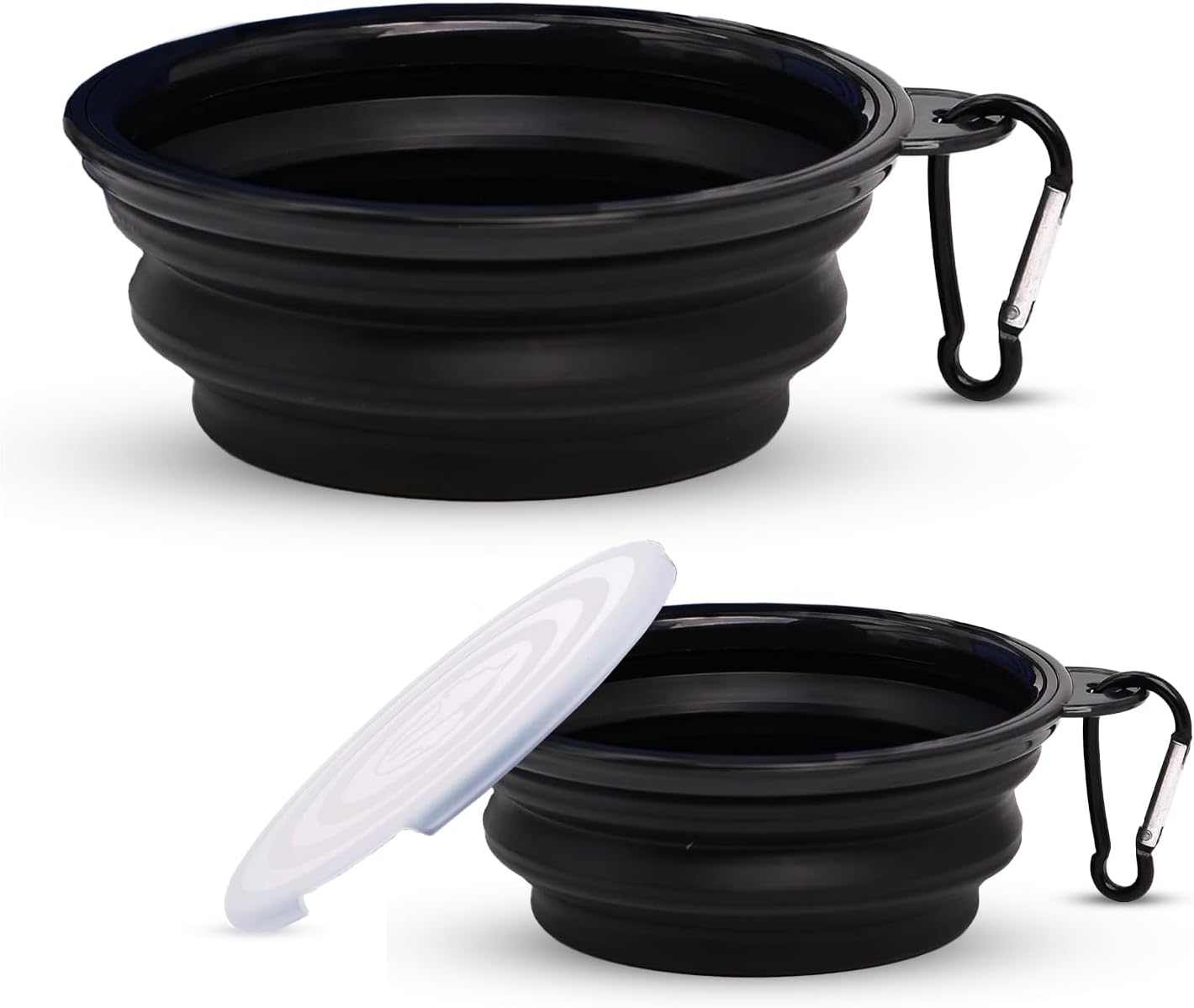 Set of 2 Collapsible Dog Bowls for Food & Water - Extra Large 1000Ml and Small 350Ml- Portable, Foldable Travel Dishes with Leash Attachment - Ideal for Puppies - Black (XL) & Black (Small) image number 4