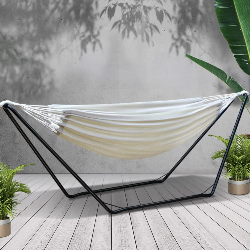 Gardeon Hammock, Single Bed Portable Camping Swing Hanging Chairs Hammocks Patio Backyard Porch Outdoor Indoor Furniture, 150Kg Capacity Handcrafted Tassels White image number 1